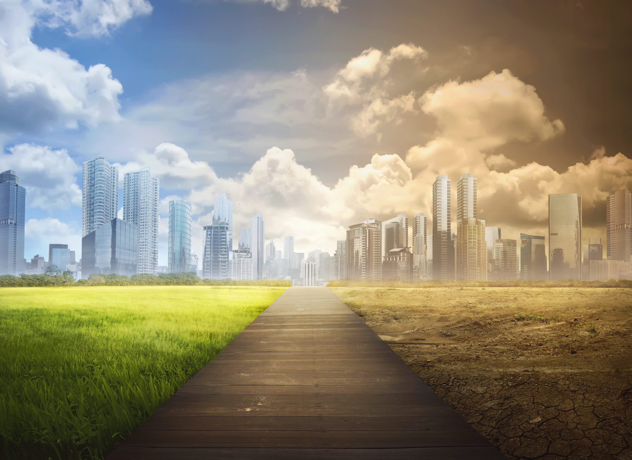 Landscape of timber pathway with the changing environment